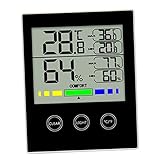 FONDOTIN Modernes Hygrometer Für Den Innenbereich Mit Uhr Tragbar Für Zuhause Büro Schlafzimmer Schwarz