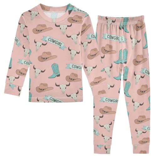 Pajama Sets Long Sleeve Cowgirl Boots Hats Skulls Soft Comfy Sleepwear 2 Piece PJS 3-8T