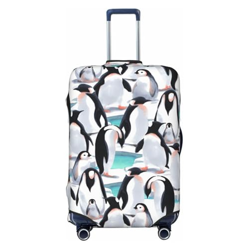 Watercolor Penguins Travel Luggage Cover Fits 18-32 Inch Luggage, Elastic Suitcase Cover Protector with Concealed Zipper for Wheeled Suitcase Tsa Approved