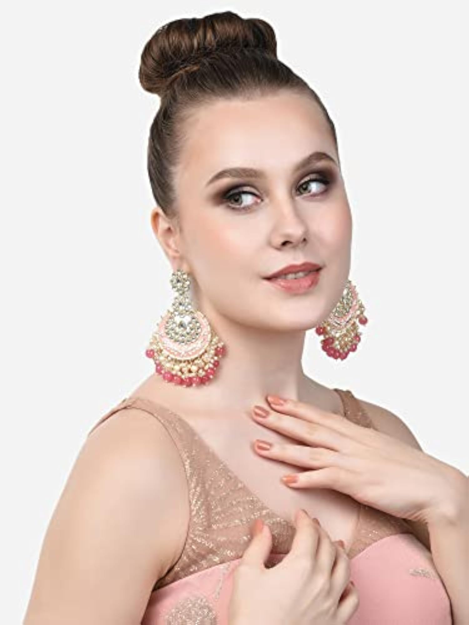 Women's Meenakari Ethnic Kundan & Beads Yellow Dangle Earrings