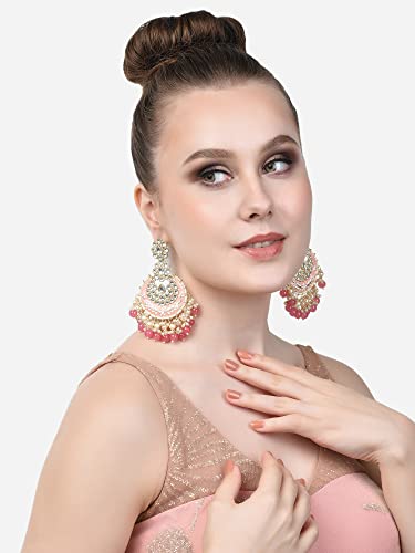 Women's Meenakari Ethnic Kundan & Beads Yellow Dangle Earrings
