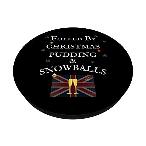 CHRISTMAS PUDDING & SNOWBALLS, BRITISH UNION JACK UK FLAG PopSockets Swappable PopGrip, Black - Image 2