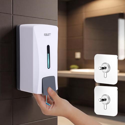 Image of Robustt Stylish Wall Mounted Liquid Soap Dispenser 1L (White, Pack of 10) - with Adhesive Hooks | Easy Installation for Bathroom & Kitchen - Durable ABS Material, Sleek Design
