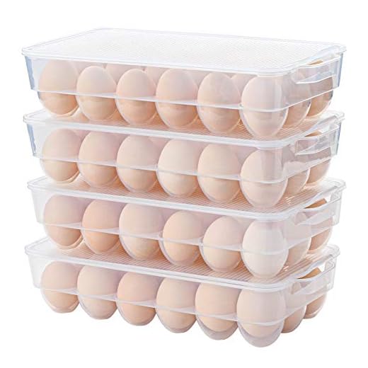 Clear Plastic Egg Holder for Refrigerator, Stackable Egg Storage Trays With Lid & Handles, Plastic Egg Box Carrier 4 Pack, BPA-Free Egg Storage Container for 18 Eggs