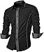 jeansian Men's Slim Fit Long Sleeves Casual Shirts 8015 Black L