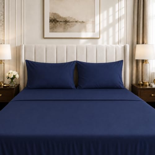 Image of LINENWALAS 100% Cotton 400 TC Standard Size Pillow Cover Set | Long Staple Imported Egyptian Cotton | Cloud-Soft, Breathable & Skin-Safe | Oeko-TEX Certified Bedding (18x28 inch, Set of 2, Navy Blue)