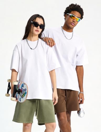 Image of Ogfao Mens Oversized T-Shirts Heavyweight Unisex Cotton T Shirts Baggy Loose Fit Basic Tees Plain Tshirts