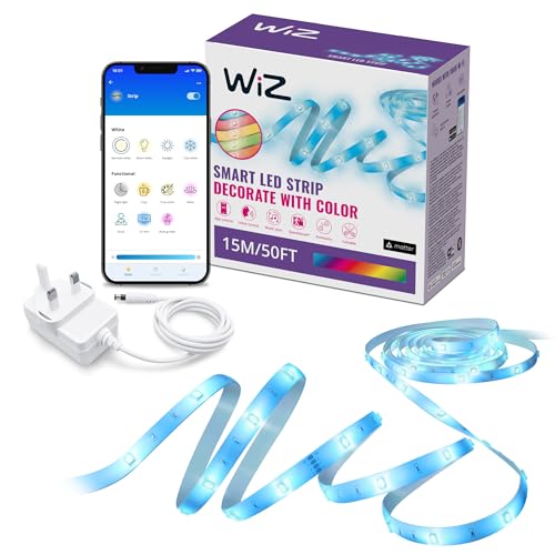 WiZ RGB LED Light Strip – 15 m Cut to Fit, 16 Million Colors + Shades of White, Preset Light Modes, Connects to Your Wi-Fi, Voice/App Control, Works with Google Home, Alexa and HomeKit Type-G