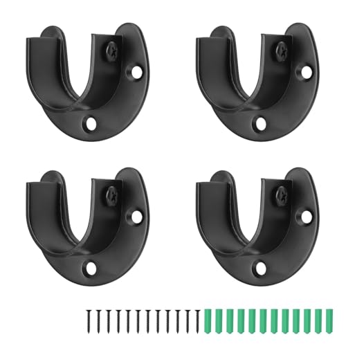 DIYCUT 4 Stück Rundrohr-Halterung 25mm, Kleiderstange Schrank, Edelstahl Stangenhalterung, Schrankzubehör, für Kleiderstange, Bügelstangenhalter, Gardinenstange, Wäscheständer – Schwarz