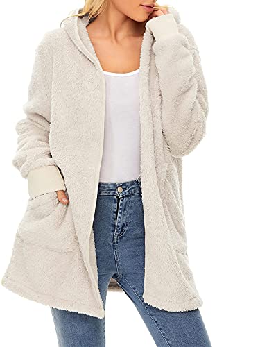 Image of Century Star Women Fleece Cardigan Hooded Loose Fuzzy Cardigan Coat Womens Fuzzy Jacket Outwear