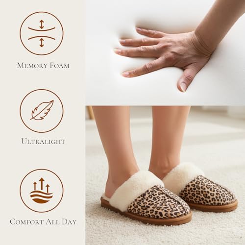 Image of OOW Fuzzy Slippers for Women Cozy Faux Fur House Shoes Memory Foam Slippers | Winter, Warm Slippers, Indoor and Outdoor