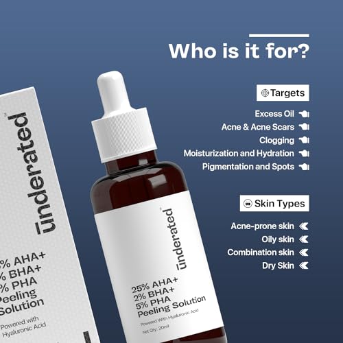 Underated Exfoliating Peeling Solution with 25% AHA, 2% BHA, 5% PHA | Gently Resurfaces & Smoothens Skin Texture | Face Serum for Glowing Skin | 20ml