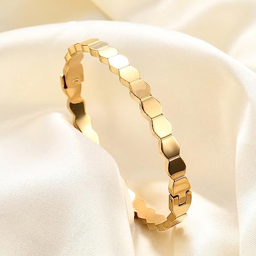 Jude Jewelers Stainless Steel Hexagon Bee Nest Stye Classic Plain Bangle Bracelet2