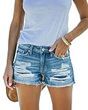 cordat Womens Jean Shorts Ripped Mid Waist Cut Off Sexy Beach Distressed Denim Shorts
