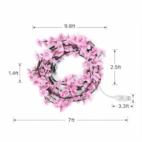 Image of P SEVEN Cherry Blossom LED String Lights, Pink Flower Vine Wall Decor with Remote Control, USB Powered, DIY Indoor Decoration (Cherry Blossom Willow Light)