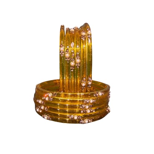 Image of SUNDRAM Women's Premium Fancy Glass Bangles for Women & Girls |with Zircon Gemstone Work & Charm| Traditional Ethnic Bangles Set of 12