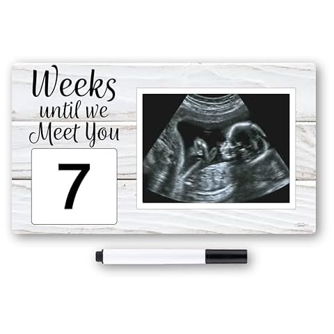 Brothers Bench Weeks Until We Meet You Magnetic Ultrasound Picture Frames, Rustic Sonogram Picture Frame, Farmhouse Nursery Decor, Baby Keepsake Pregnancy Gifts, with Protective Frame & Marker Cover