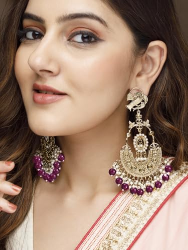 Image of Rubans Chandbali Earrings Kundan Pearl Beads Traditional Wedding Jewellery for Women & Girls