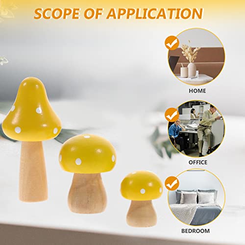Healifty Simulated Mushroom Sculpture Set of 3 Wooden Miniature Toadstool Ornaments for Indoor Desktop Micro Landscape Home Office Decoration - Image 3