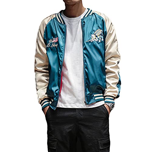 Tipo di chiusura: cerniera UKKO Giacca da Baseball Giacca per Bomber da Ricamo di Lusso A Due Lati Giacca Liscia-Blue,M