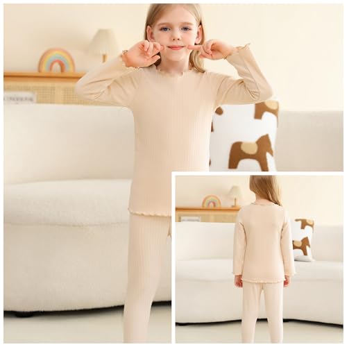 Girls Thermal Underwear Set Girls' Ruffle Trim Fall Base Layer Apparel Set Winter Top and Long pants for 3-8Y2