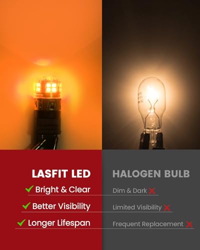 LASFIT 3157 LED Turn Signal Bulbs, Upgraded Amber Yellow 3156 3057 4157 4057 LED Fit for Tacoma Ram, Replacement Bulbs with Projector Rear Blinker Lights (Need Resistor), 2pcs - Image 4