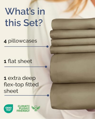 Image of Flex Top Split Head King 6 Piece Sheet Set - Breathable & Cooling - Khaki