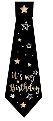 Happium Birthday Tie It's my Birthday Slogan Satin Tie Black Gold Tie Birthday Party Supplies, Party Ideas and Decorations Funny Birthday Sash Tie
