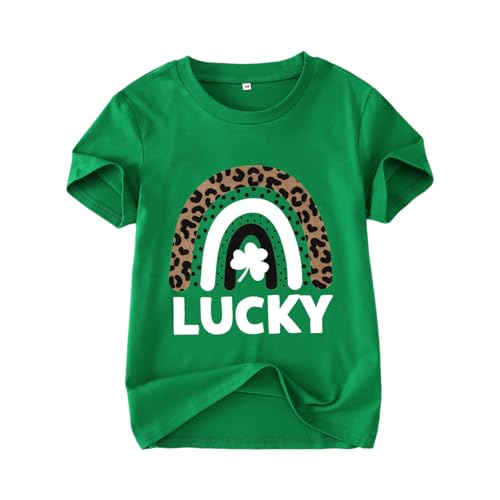 Image of CM C&M WODRO Kid Girl St Patrick's Day Shirt Lucky Clover T-Shirt Short Sleeve Cute Irish Shamrock Rainbow Graphic Tees Tops