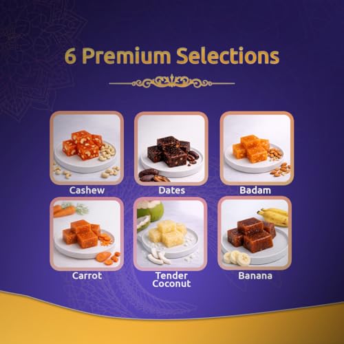 Image of Fulva 6 Assorted Premium Kozhikoden Halwa 475g | Badam, Cashew, Dates, Banana, Carrot, Tender Coconut Halwa Mix Flavours | Kerala Sweets, Indian Dessert Gift Pack Sweets