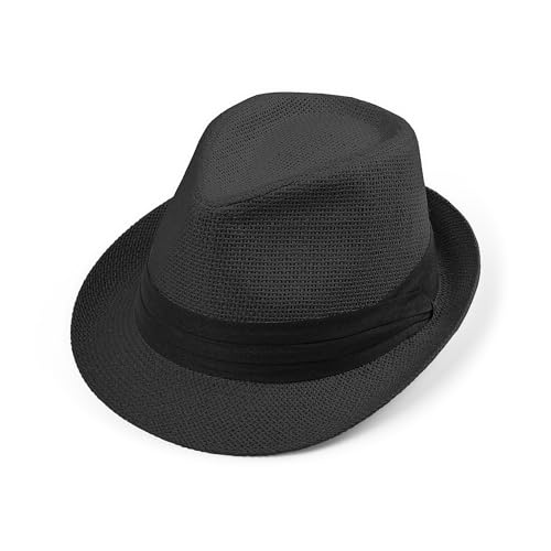 Image of Straw Trilby Fedora Hat for Men Women 1920s Panama Hat Short Brim Summer Beach Sun Hat with Band