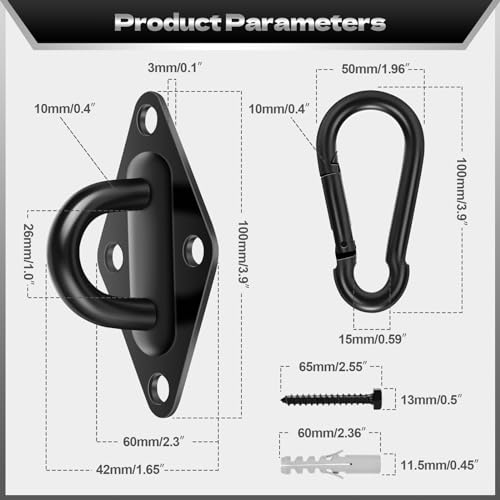 Heavy-Duty-Hammock-Hooks-Hanging-Kit-Hook-and-Eye-Pad-Eye-Hook-Set-with-M10-304-Stainless-Steel-Eye-Hooks-Snap-Hooks-and-Screws-for-Wall-or-Ceiling-Mount-Indoor-Outdoor