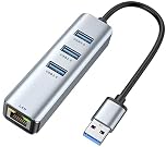 ABLEWE USB to Ethernet Adapter, 4 in 1 Aluminum USB Ethernet Adapter with RJ45 10/100/1000Mbps Gigabit Network LAN Port, 3 USB 3.0 Port, for MacBook Pro,Surface Pro, XPS,etc