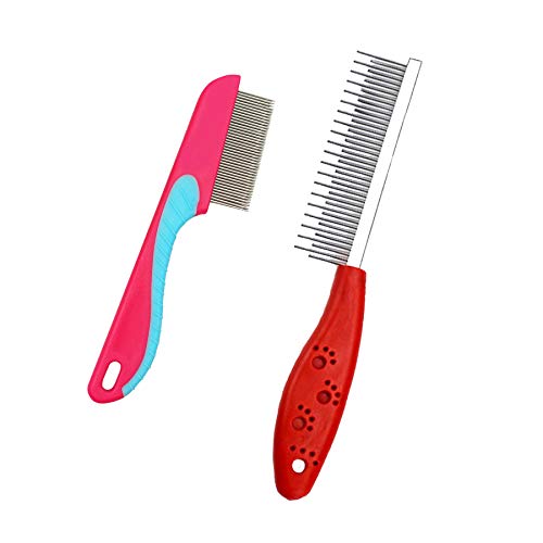 JINSHIN Peigne pour chien, chat, animal domestique, peigne en métal, peigne en acier, peigne de toilettage pour chat, peigne de toilettage pour chien pour enlever les nœuds (rouge 2 + rose)