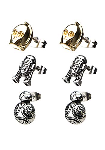 Star Wars Jewelry Unisex Adult Episode 8 BB-8, C-3PO and R2-D2 Stud Earrings Set, Gold/Silver, One Size