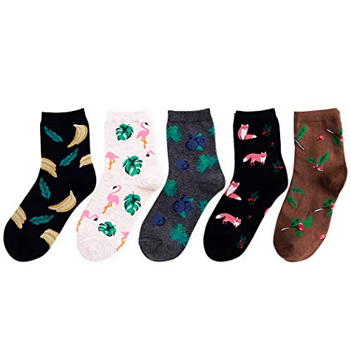 Thmyo 5 pares de calcetines modernos cómodos de algodón para mujer (Calcetines de flamencos Crew 2)
