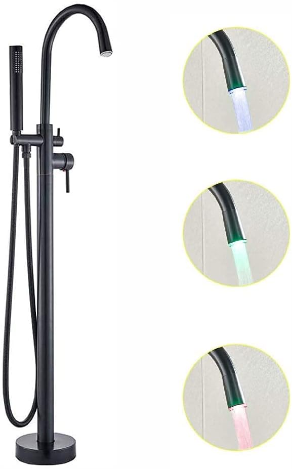 Limited Discount Votamuta Floor Mounted LED Light Swivel Spout Bathtub Shower Faucet Set Single Handle Free Standing Tub Filler Shower Mixer Tap with Hand Sprayer ORB