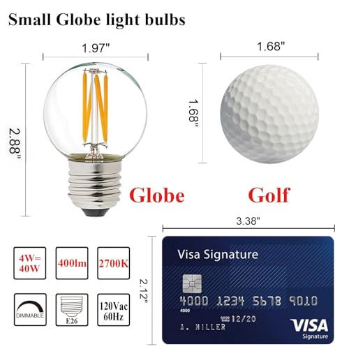 LiteHistory Dimmable g16.5 led Bulb 40W g16 1/2 led Edison Bulb 2700K 4W e26 Globe Light Bulbs for Ceiling Fan,Chandelier,Vanity Light Bulb AC120V 400lm 6Pack