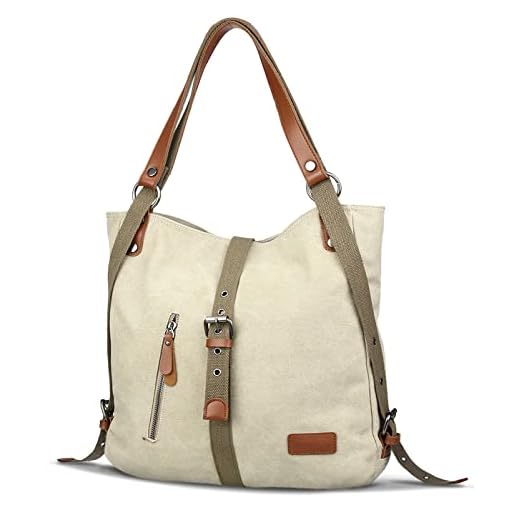 Bolso de hombro JOSEKO de lona Mochila para mujer, bolso convertible de mochila multifuncional para el trabajo, escuela, para viaje, Correa de PU, El color / diseño puede variar