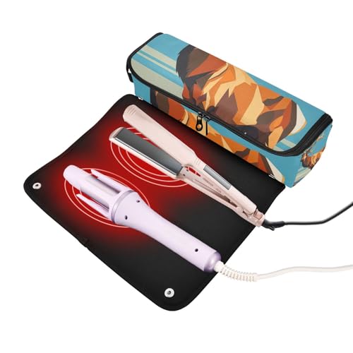 Bolsa de viaje para herramientas de cabello con almohadilla resistente al calor impermeable para planchas, rizadores y organizador de viaje con ilustraciones marrones de alce miniatura 2