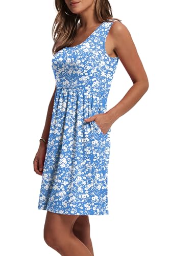 Image of WIHOLL Women's Summer Dress 2026 A-Line Sleeveless Casual Sundress with Pockets Floral /Solid