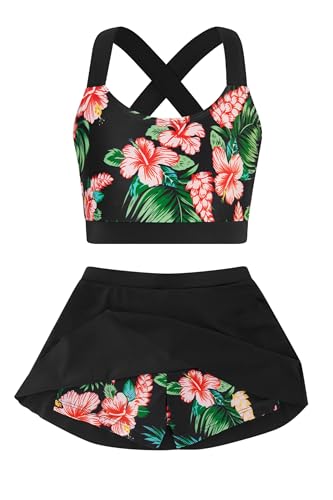 Image of Girls 2 Piece Tankini Swimsuit Summer Boyshort Bathing Suit with Beach Skirt Swimwear 5-16 Years