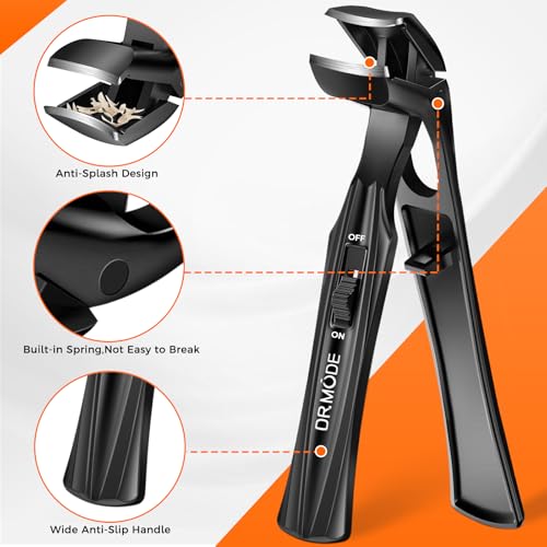 Winkelkopf Nagelknipser für Männer - DRMODE Ergonomischer Nagelknipser für Senioren mit Auffangbehälter Nagelzwicker für Dicke Nägel Premium Stahl- Nail clipper Schwarz