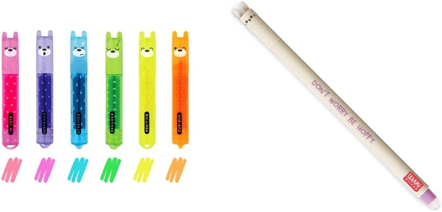 Legami Set di 6 Mini Evidenziatori, Teddy's Mood & Penna Gel