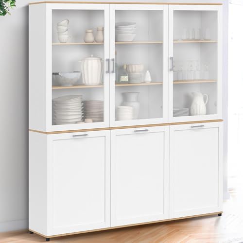 Buffet vaisselier 160 cm VITO meuble de cuisine 6 portes et bois - vue 2