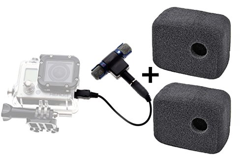 3.5mm Stereo Mic for GoPro Microphone Mic Adaptor Adapter for Go Pro Hero 3 Hero 3+ Hero 4 / and for Android Iphone Computers Tablets and 2 Windslayer Wind Noise Reduction Foam Bundle by SublimeWare