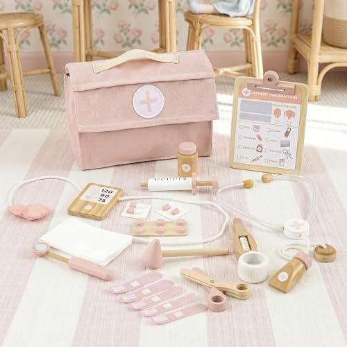 Wooden Doctor Play Set for Toddlers - A Complete Durable Pretend Play Medical Kit for Kids 3-5 with Realistic, Non-Toxic Tools & Carrying Case