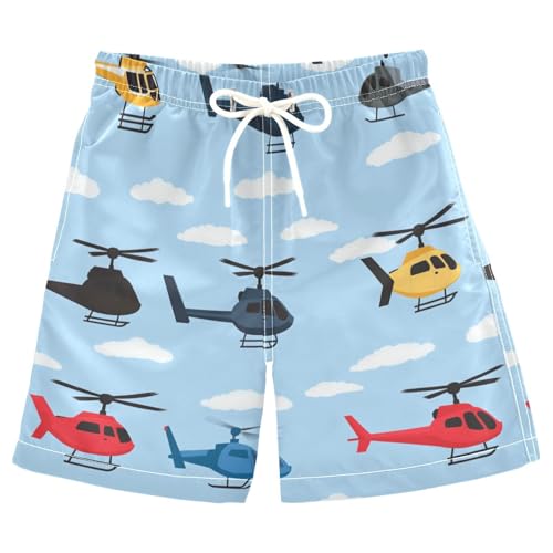 Boys Beach Board Shorts Helicopter Plane Cartoon Swim Trunk Teen Swimwear 8-16Y Multicolor