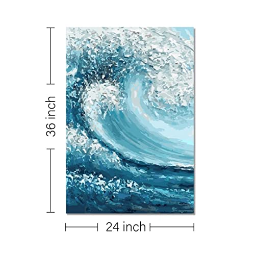 Image of RANGOLI 100% Cotton Stretched Canvas Painting 400 GSM, Framed Ocean Wave Canvas Abstract Wall Art for Living Room, 3D Paintings for Wall Decor (24 x 36 Inch With Frame)