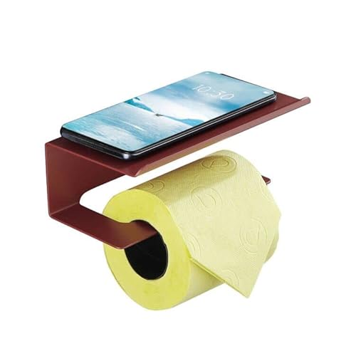 Lucyound Autoadhesivo Portarrollos para Papel Higiénico de Acero Inoxidable con Estante, 3M Adhesivo Soporte Papel Higiénico Baño Pared, sin Perforaciones, Rojo Oscuro Cover